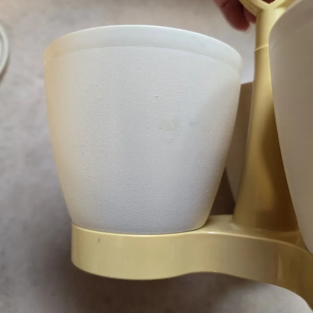 VTG Tupperware Condiment Relish Caddy Set Yellow Base with Cups and Lids